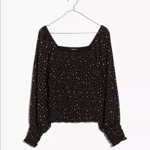 Madewell (Re)sourced Georgette Lucie Bubble-Sleeve Smocked Top in Stem Scatter